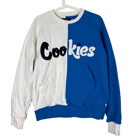 Cookies Split Logo Crewneck Sweatshirt Small Blue White Streetwear Skater Y2K - Picture 1 of 6